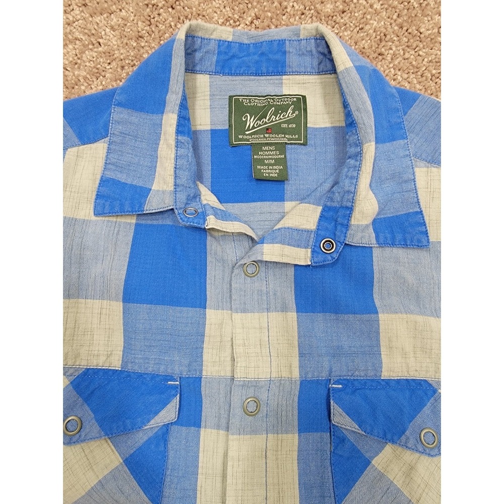 Woolrich Mens Blue & Gray Plaid Short Sleeve Button Down Shirt Sz M